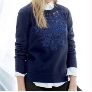 J.Crew Floral Embroidered Navy Cut Out Sweatshirt Size Medium